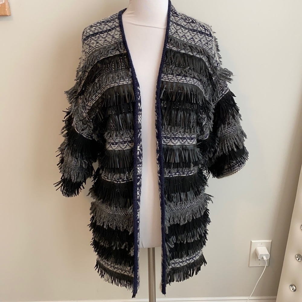 Lord & Taylor 424 Fifth Fringed Open Cardigan Sweater